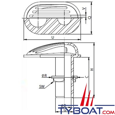 Vetus - Passe coque à crépine inox G1 1/2''