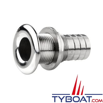 Vetus - Passe coque inox bords arrondis finition polie G3/8'' avec raccord annelé tuyau 14 mm
