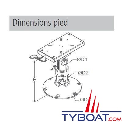 VETUS - Pied aluminium pivotant avec glissière réglage manuel  30 à 40 cm