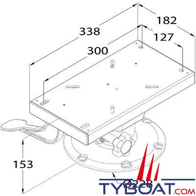 Vetus - Pied de siège pivotant avec glissière hauteur 150mm