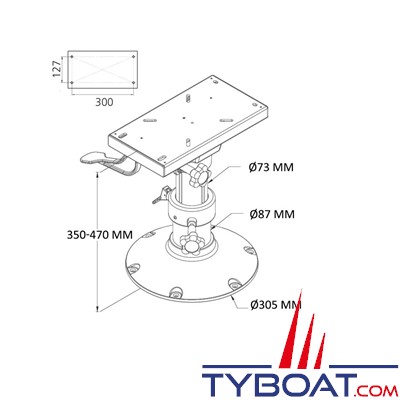 Vetus - Pied de siège type PCG aluminium réglable à gaz avec glissière 350 à 470 mm