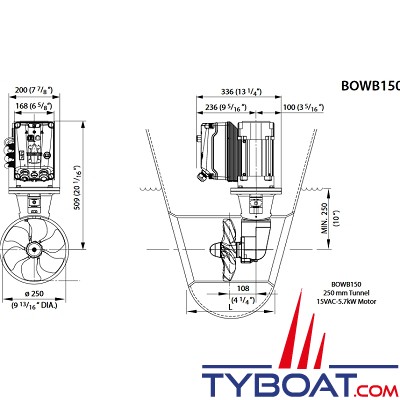 Vetus - Propulseur BOW PRO Boosted - Pour tunnel Ø 250 mm - 150kgf - 12/24 Volts