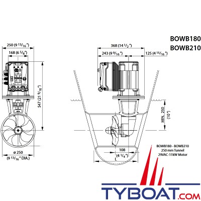 Vetus - Propulseur BOW PRO Boosted - Pour tunnel Ø 250 mm - 180kgf - 12/24 Volts