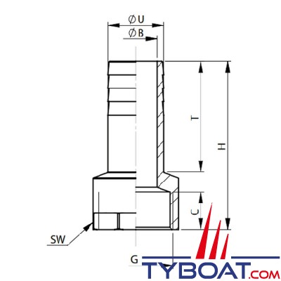 VETUS - Raccord annelé inox femelle G1/2'' pour tuyau 20 mm