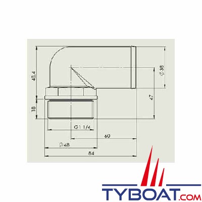 VETUS - Raccord coudé 90° - G1-1/4 pour tuyau Ø 38 mm