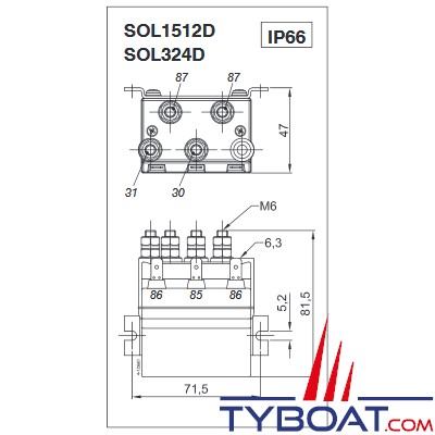 VETUS - Relais double (étanche IP66) 24 Volts 3 kW pour guindeaux M6