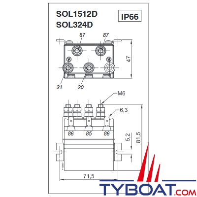 Vetus - Relais double (étanche IP66) 24 Volts 3 kW pour guindeaux M6