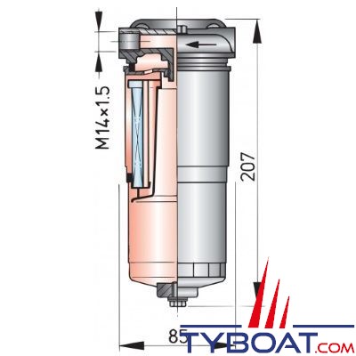 VETUS - Séparateur d'eau/filtre essence ou gazole - 180 l/h - WS180