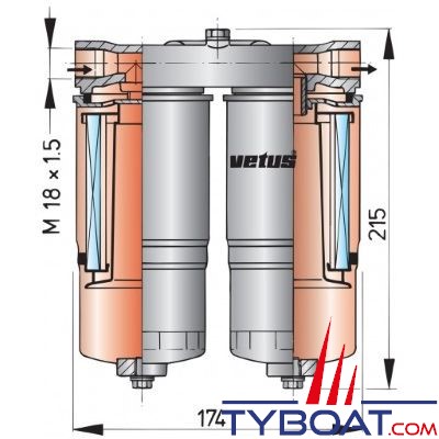 VETUS - Séparateur d'eau/filtre essence ou gazole double - 720 l/h - WS720 