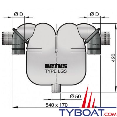 VETUS - Séparateur gaz d'échappement 50 avec raccord 60 mm orientables à 360°