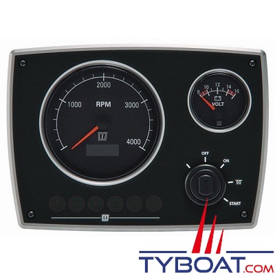 Vetus - Tableau de bord moteur aluminium type MPA22 - 12 Volts - 2 instruments noir  - (0-4000 rpm)