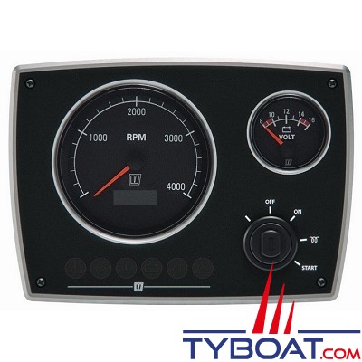 Vetus - Tableau de bord moteur aluminium type MPA22 12 Volts 2 instruments noir (0-5000 rpm)