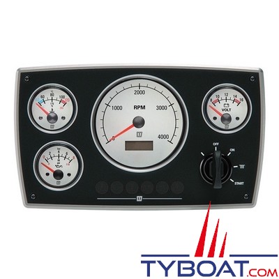 VETUS - Tableau de bord moteur aluminium type MPA34 24 Volts 4 instruments blanc  (0-4000 rpm)