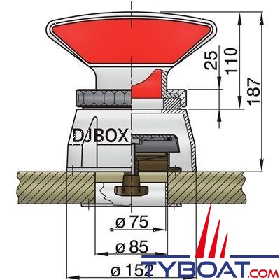 Vetus - Tramons - Manche à air - collerette en synthétique inclus - non orientable - Ø 75 mm