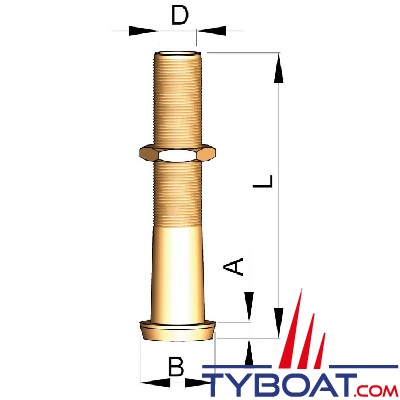 Vetus - Tube de jaumière en bronze Ø 30 mm modèle rallongée L= 275