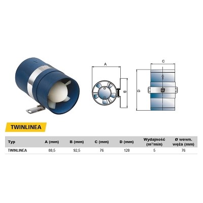 VETUS - Ventilateur-extracteur anti-déflagrant (IP67) - 12 Volts - 4m3/minute  - Ø 76mm