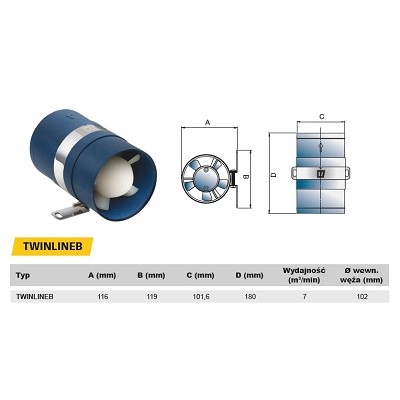 VETUS - Ventilateur-extracteur anti-déflagrant (IP67) - 12 Volts - 7m³/ minute -  Ø 102 mn
