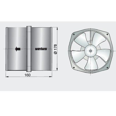 VETUS - Ventilateur-extracteur type VENT anti-déflagrant (IP67) 24 Volts 3 Ampères capacité 12,2m³/min.