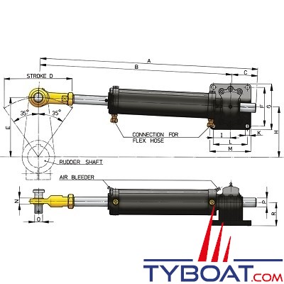 Vetus - Vérin hydraulique - Type MT0230B - 500 cm³ - 225 mkg