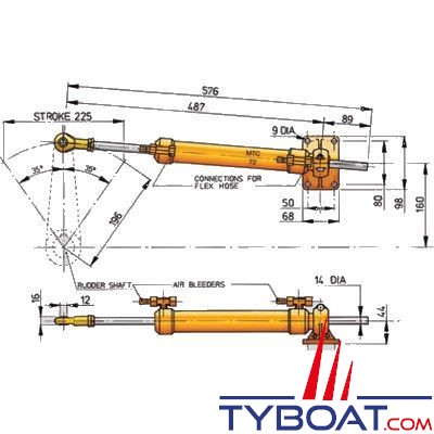 VETUS - Vérin type  MTC72 pour tuyau Ø 10 mm (synthétique ou cuivre)