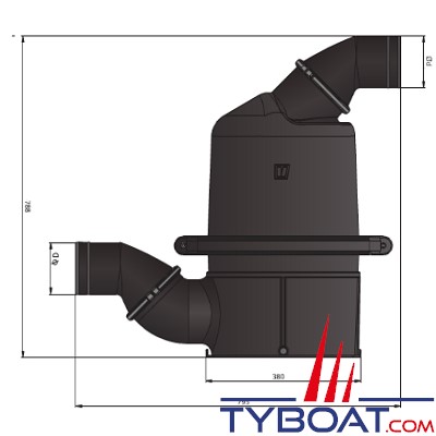 VETUS - Waterlock Hautes performances, type HPW avec entrée et sortie orientables pour tuyau 127 mm -55 litres