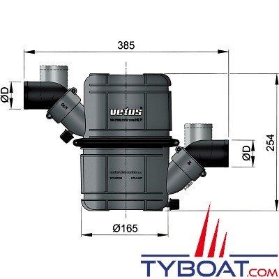 VETUS - Waterlock HEAVY DUTY noir type NLP40 avec entrée et sortie orientables pour tuyau 40 mm