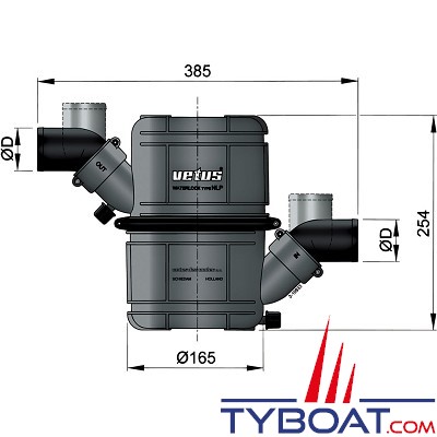 Vetus - Waterlock HEAVY DUTY noir type NLP45 avec entrée et sortie orientables pour tuyau 45 mm