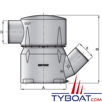 VETUS - Waterlock synthétique type MGL entrée 152 mm-45 degrés sortie 203 mm.