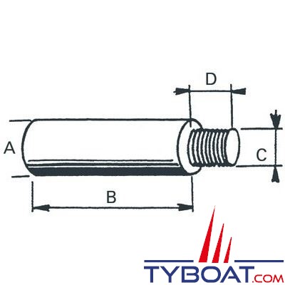 Anode bougie M18x150 Ø16xL22- avec bouchon pour Renault/Nanni/Mercury - zinc