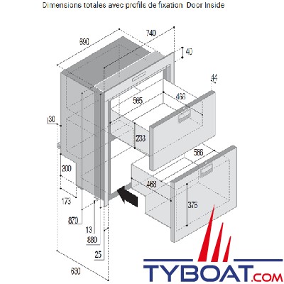 Vitrifrigo - Réfrigérateur et congélateur SeaDrawer DW210 OCX2 DTX - Double tiroirs - 12/24 Volts