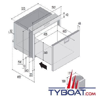 Vitrifrigo - Réfrigérateur SeaDrawer DW100 RFX SKL R600a OCX2 - réfrigérateur - unité externe - 12/24 V