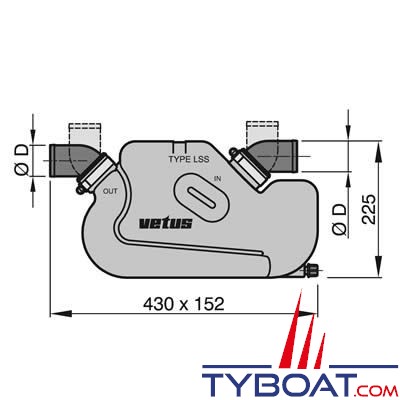Vetus - Waterlock type LSS Ø 50mm 5.7L pour grande longueur d'échappement