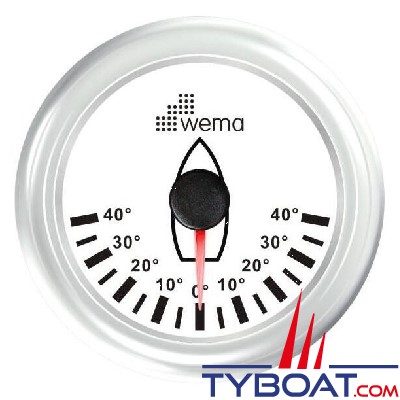 Wema - Indicateur angle de barre Whiteline - Cadran blanc - Enjoliveur blanc - 0-190 Ohms - 12/24 volts