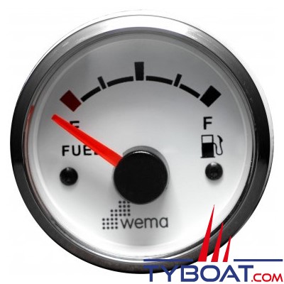 Wema - Indicateur de niveau de carburant  Silverline - Cadran blanc - Enjoliveur chromé - 0-190 Ohms - 12/24 volts