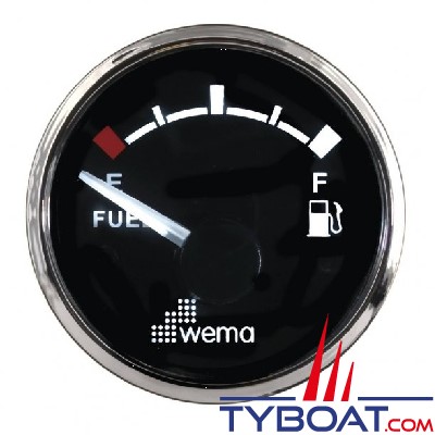 Wema - Indicateur de niveau de carburant  Silverline - Cadran noir - Enjoliveur chromé - 0-190 Ohms - 12/24 volts