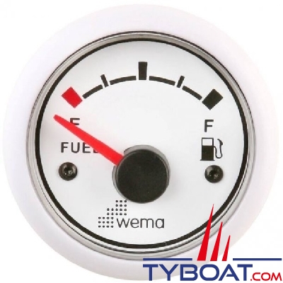 Wema - Indicateur de niveau de carburant  Whiteline - Cadran blanc - Enjoliveur blanc - 0-180 Ohms - 12/24 volts