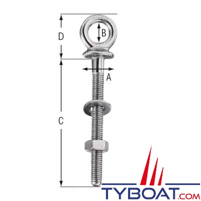 Wichard - Piton à oeil inox 316L Ø fil. M6 longueur 40 mm - par 2