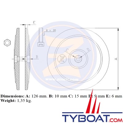 Zineti - Anode rosace double - avec visserie - zinc - Ø 126 mm