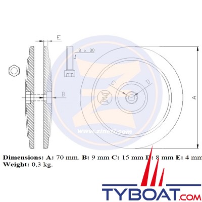 Zineti - Anode rosace double - avec visserie - zinc - Ø 70 mm
